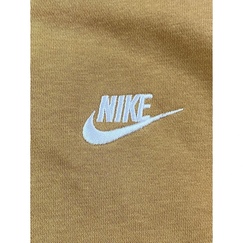 Nike Sportswear Club Fleece Hoodie Mustard Yellow Wheat Embroidered Logo Small